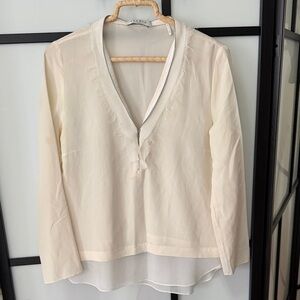 Sandro Cream V-Neck Blouse